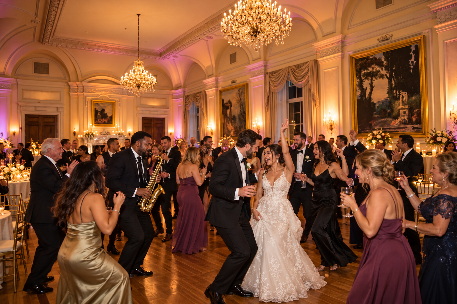 Ballroom celebration concept with live saxophone